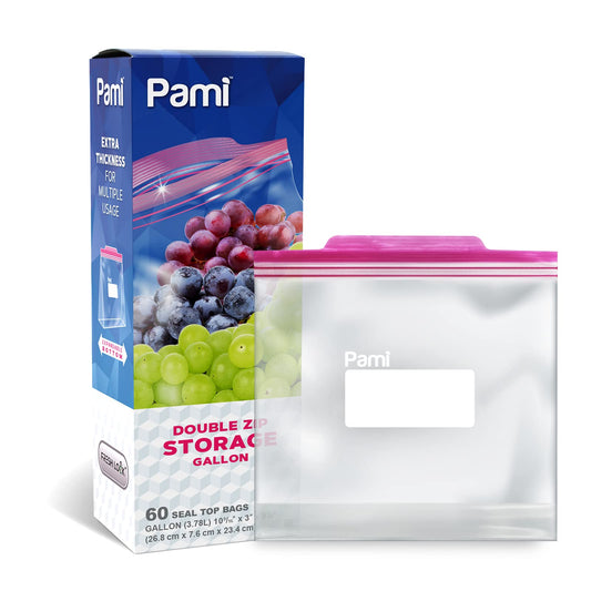 Gallon Size Slider Storage Bags - 40 Pack Expandable Bottom