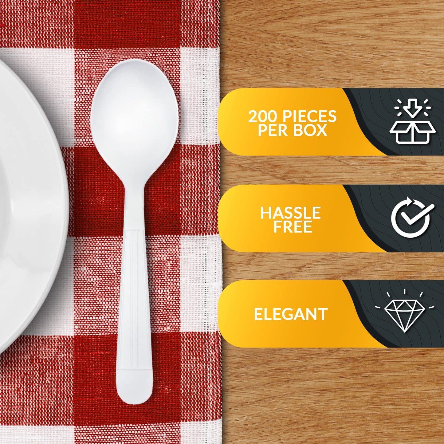 Heavy-Weight Disposable Plastic Silverware – White Utensils, 200-Pack