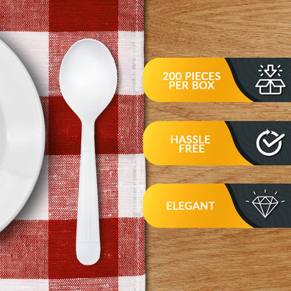 Heavy-Weight Disposable Plastic Silverware – White Utensils, 200-Pack