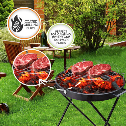 Round BBQ Charcoal Grill - Portable Outdoor Standing Grill