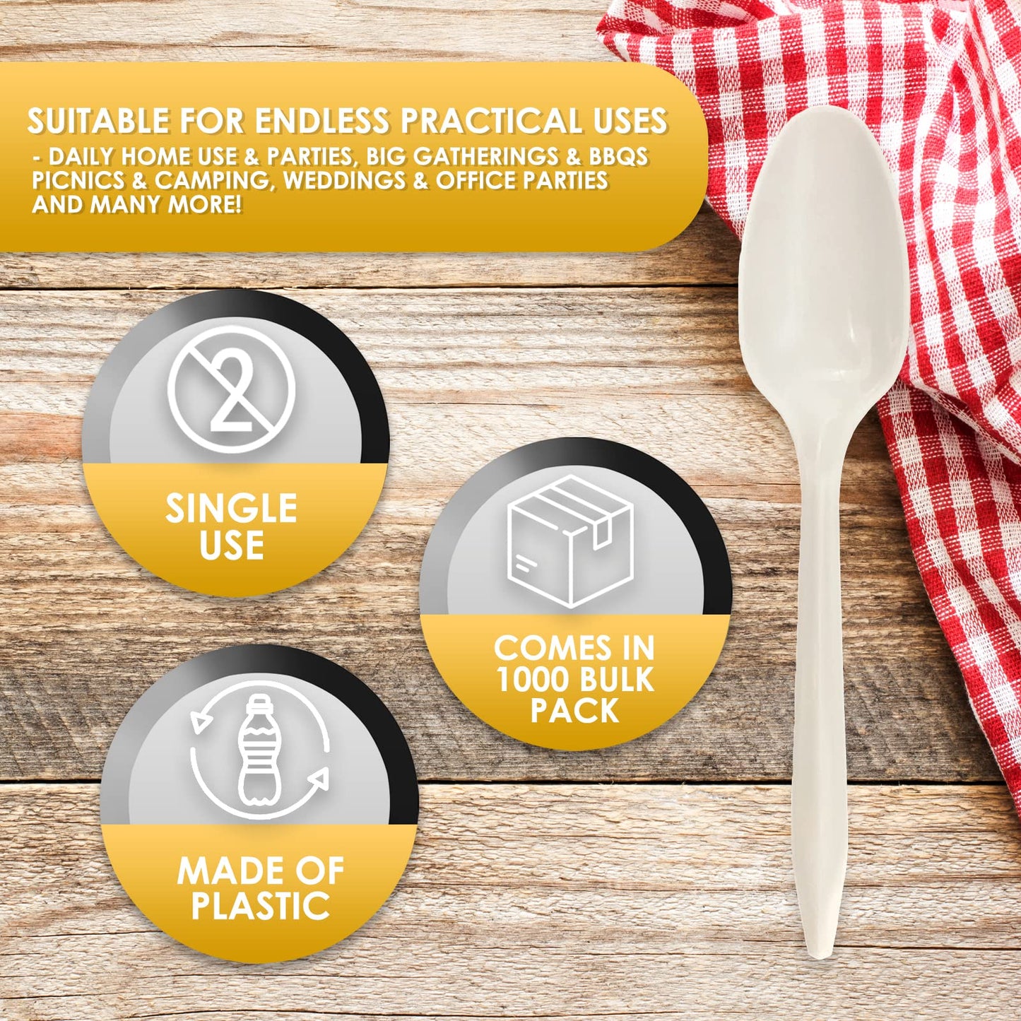 Medium-Weight Disposable Plastic Silverware – White Utensils, 1000-Pack