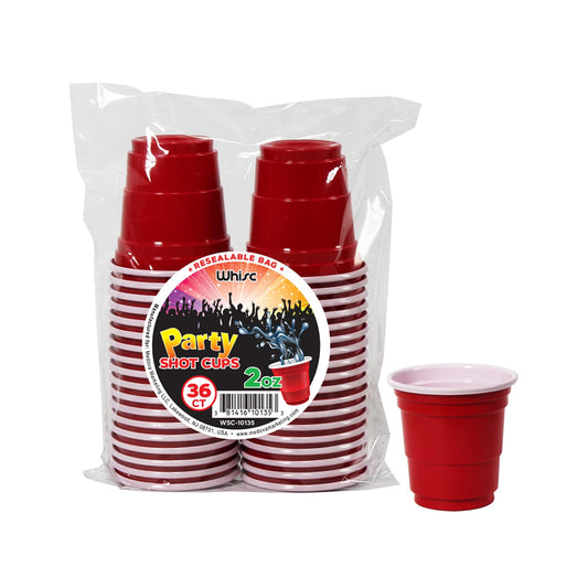 2 oz Disposable Plastic Shot Glass Party Cups – Red, 36 Pack