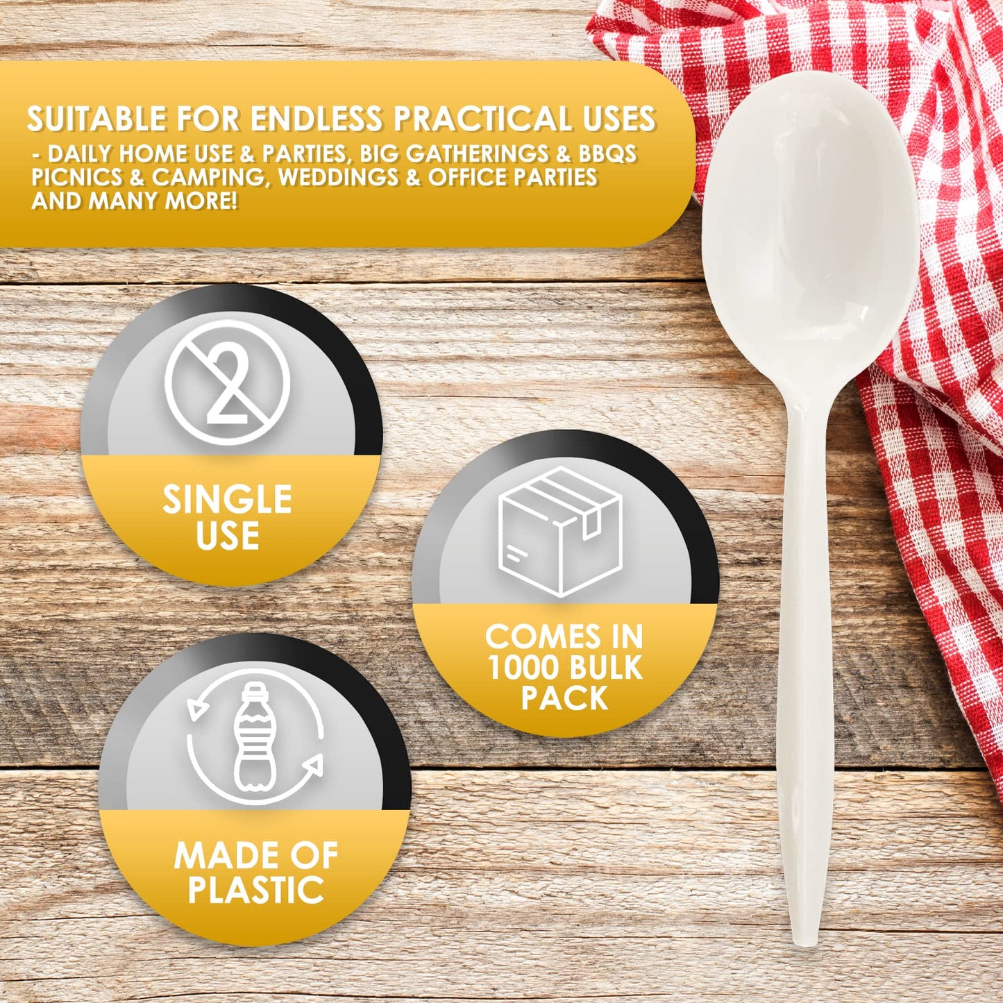 Medium-Weight Disposable Plastic Silverware – White Utensils, 1000-Pack