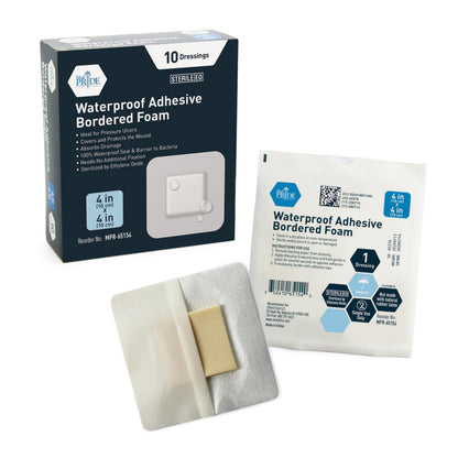4x4 Foam Wound Dressing, 10 Count, Waterproof Silicone Adhesive Border