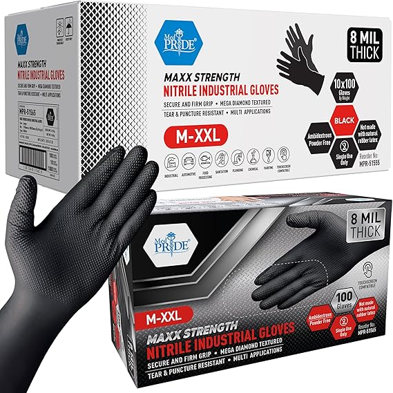 8 Mil Nitrile Gloves - Maxx Strength Diamond Grip – Black