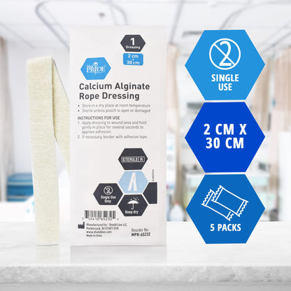 Sterile Calcium Alginate Rope Wound Dressing – 0.8" × 11.8", Pack of 5