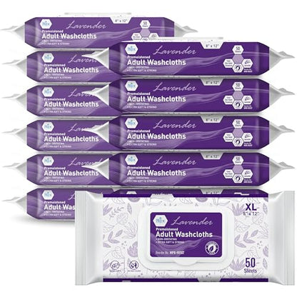 Premoistened Disposable Washcloths – 8" × 12", Lavender Scent, 600 Ct