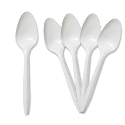 Medium-Weight Disposable Plastic Utensils – White Forks, Spoons & Knives 400-Pack