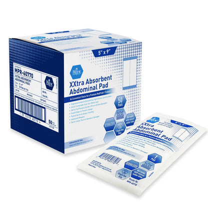 Extra Absorbent Sterile Abdominal ABD Pads – 5" × 9", 50ct, Individually Wrapped