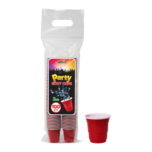 2 oz Disposable Plastic Shot Glass Party Cups – Red, 100 Pack
