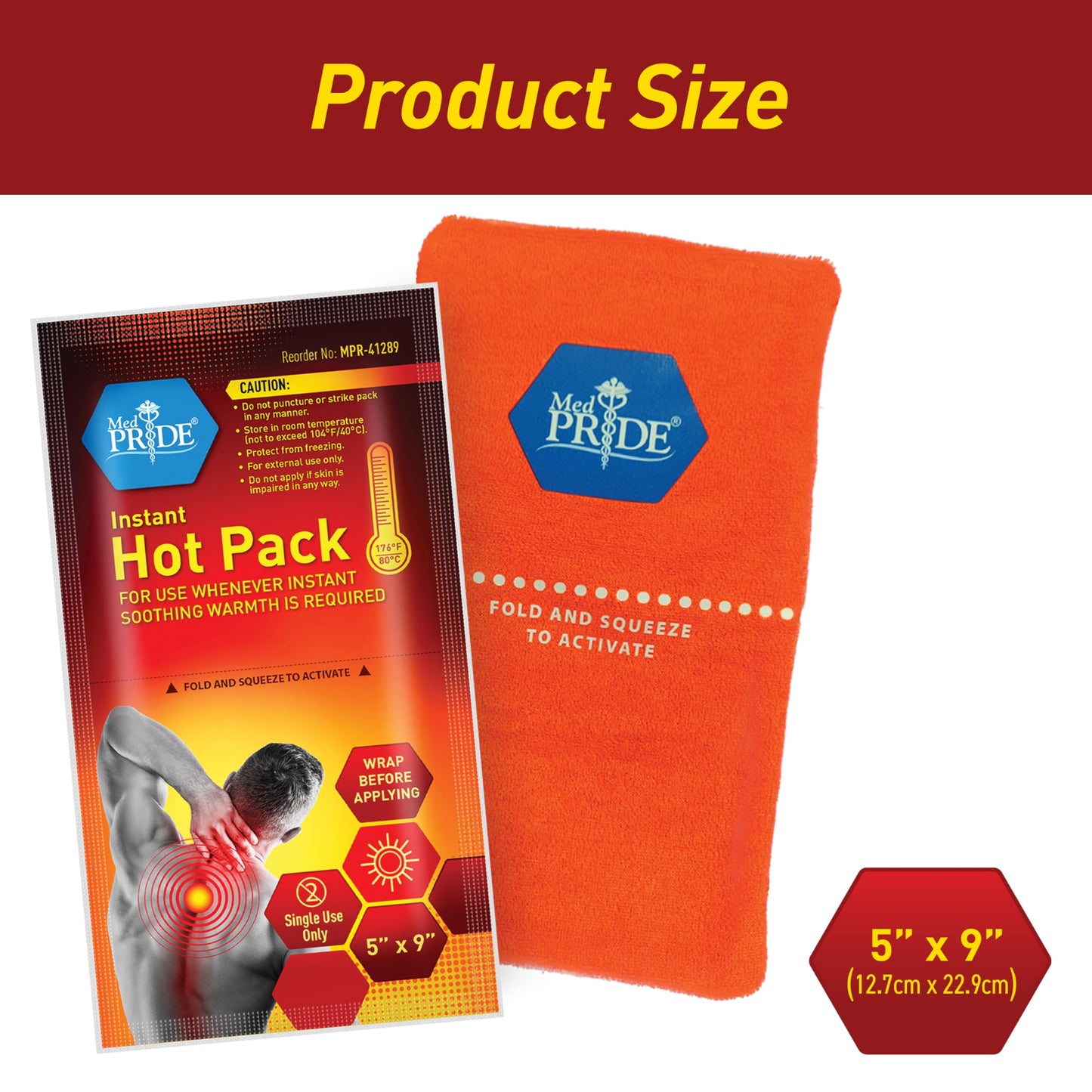 Instant Hot Packs – 5 × 9 in, 24 Pack + 3 Reusable Fabric Wraps