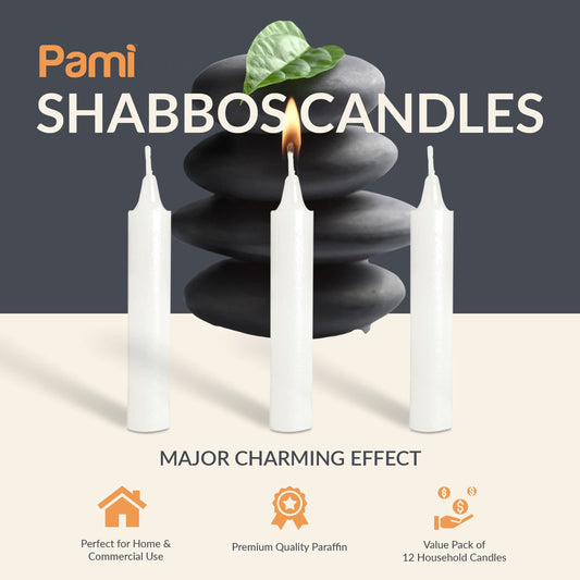 Unscented Shabbat Household Candle Sticks - 3-Hour Burn 12 Pack