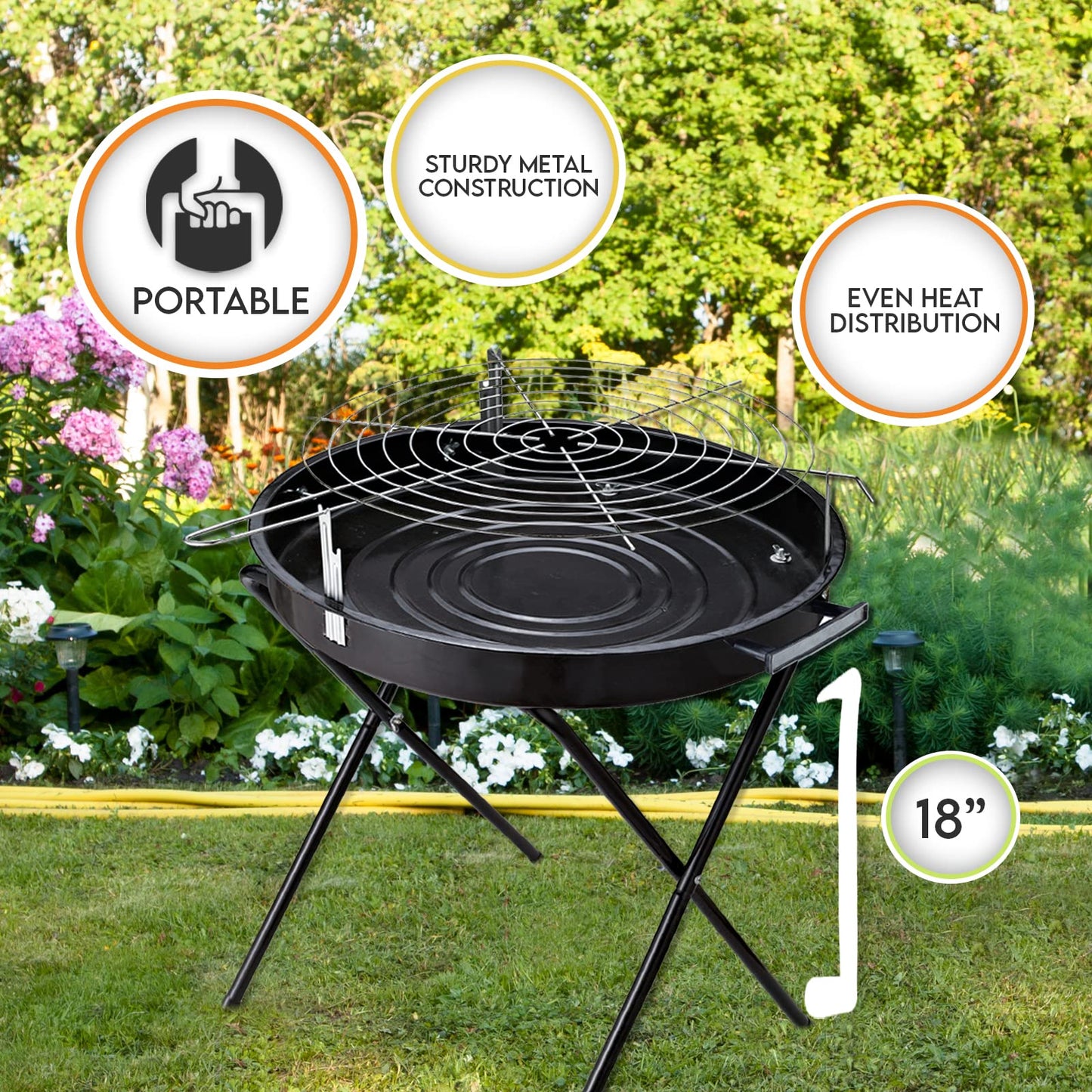Round BBQ Charcoal Grill - Portable Outdoor Standing Grill