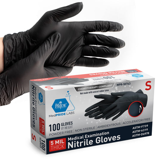 5 Mil Black Nitrile Examination Gloves – Chemo Compliant - Box of 100