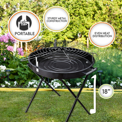 Round BBQ Charcoal Grill - Portable Outdoor Standing Grill