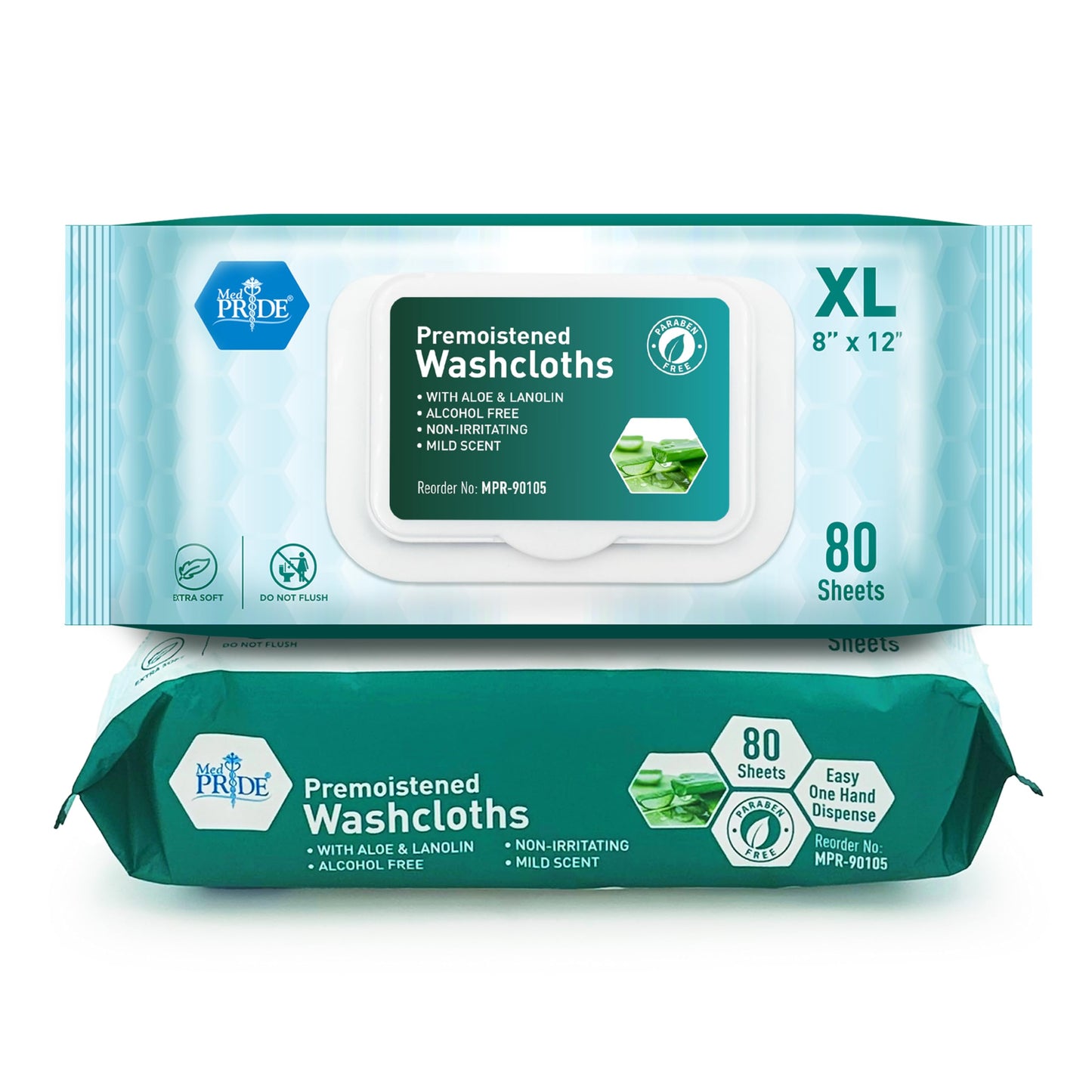 Disposable Premoistened Washcloths – 8" × 12", Pack of 80