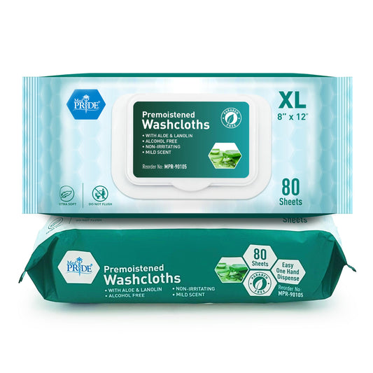 Disposable Premoistened Washcloths – 8" × 12", Pack of 80