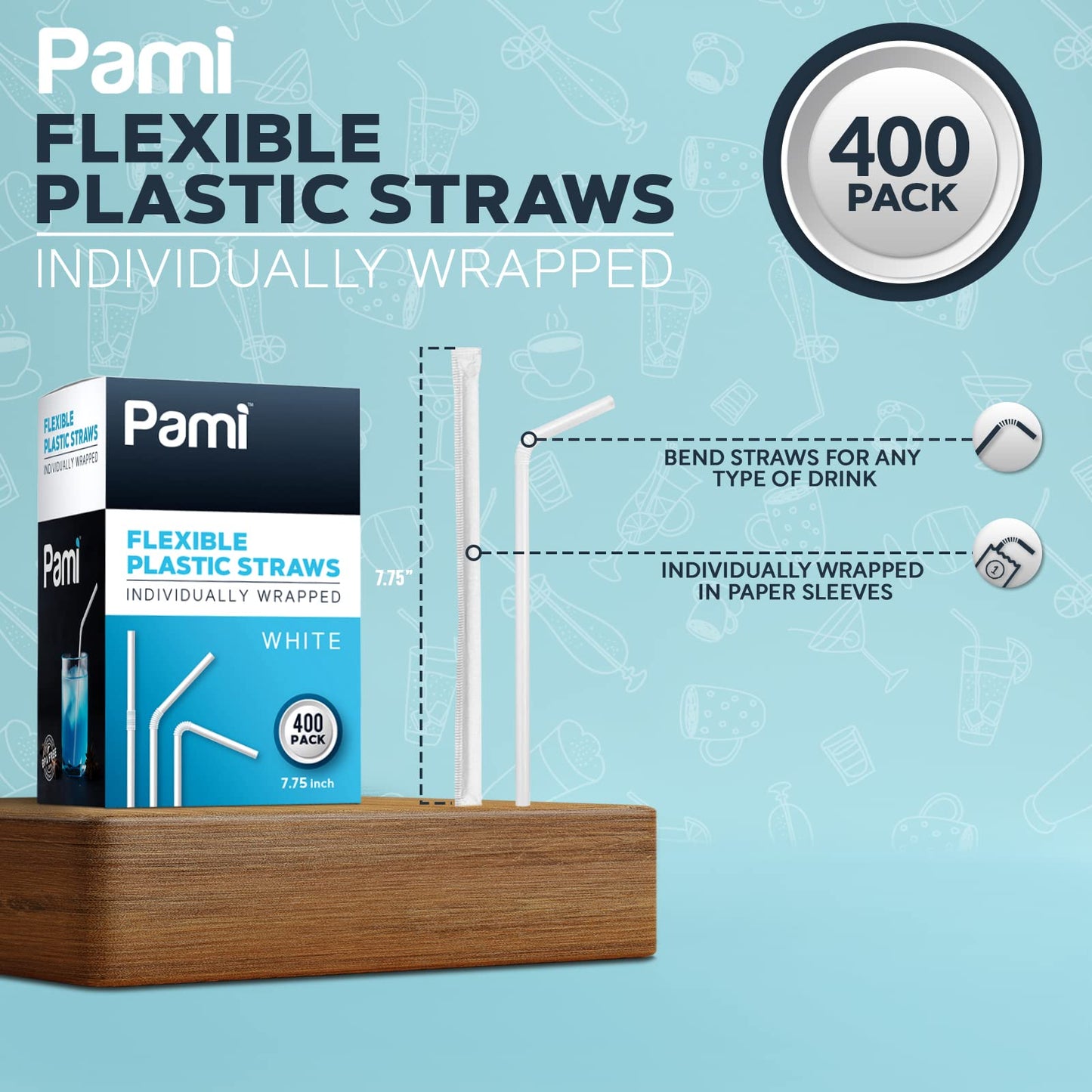 White Flexible Plastic Drinking Straws – Individually Wrapped, 7.75”