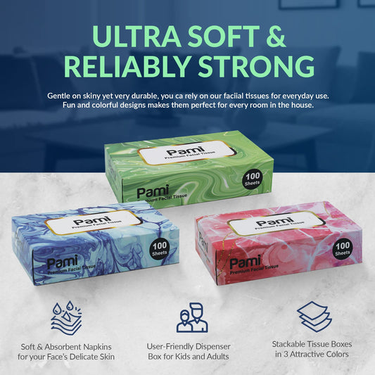 Premium Facial Tissues Ultra Soft 3 Ply - 30 Boxes of 100 Tissues