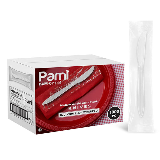Medium-Weight Individually Wrapped Disposable White Plastic Utensils 1000ct