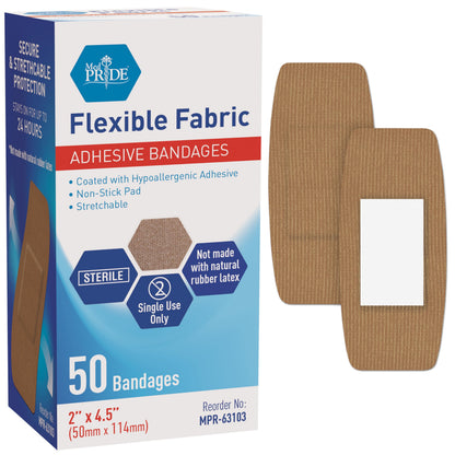Sterile Flexible Fabric Adhesive Bandages – 2" × 4.5", 50 Ct