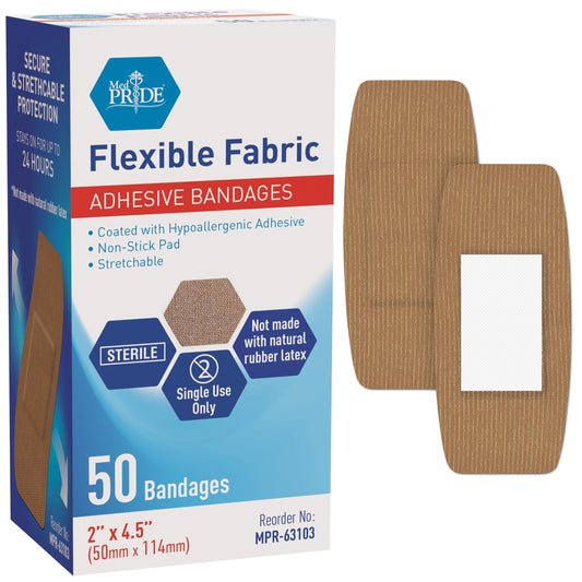 Sterile Flexible Fabric Adhesive Bandages – 2" × 4.5", 50 Ct