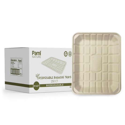 9x12” Compostable Bagasse Food Trays – Biodegradable, 250ct
