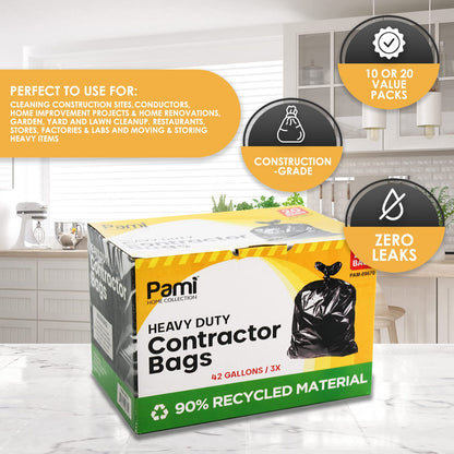 42 Gallon Heavy-Duty Contractor Trash Bags – Black, 20 Pack