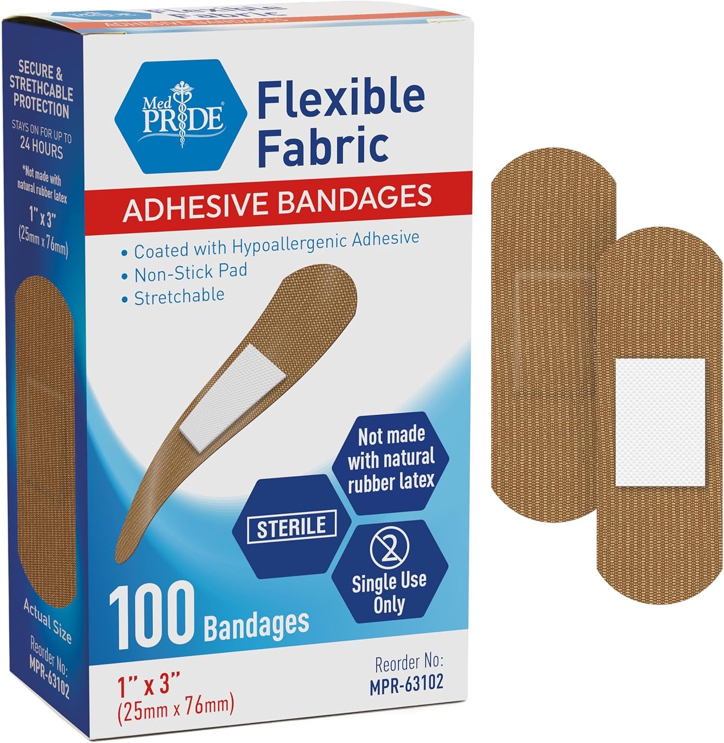 Sterile Flexible Fabric Adhesive Bandages – 100 Count