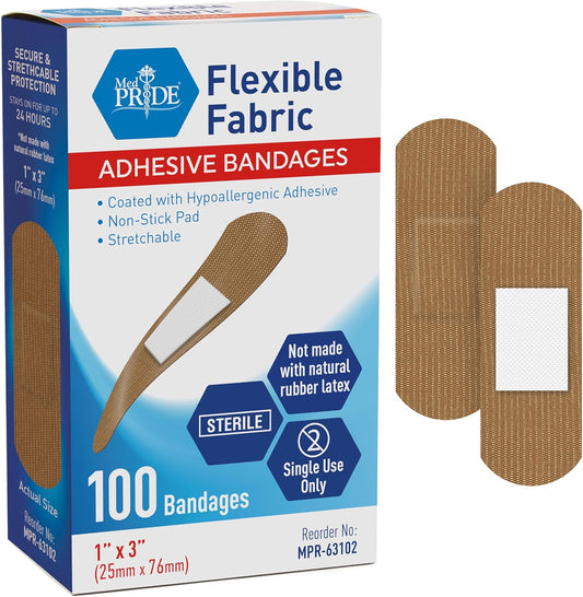 Sterile Flexible Fabric Adhesive Bandages – 100 Count