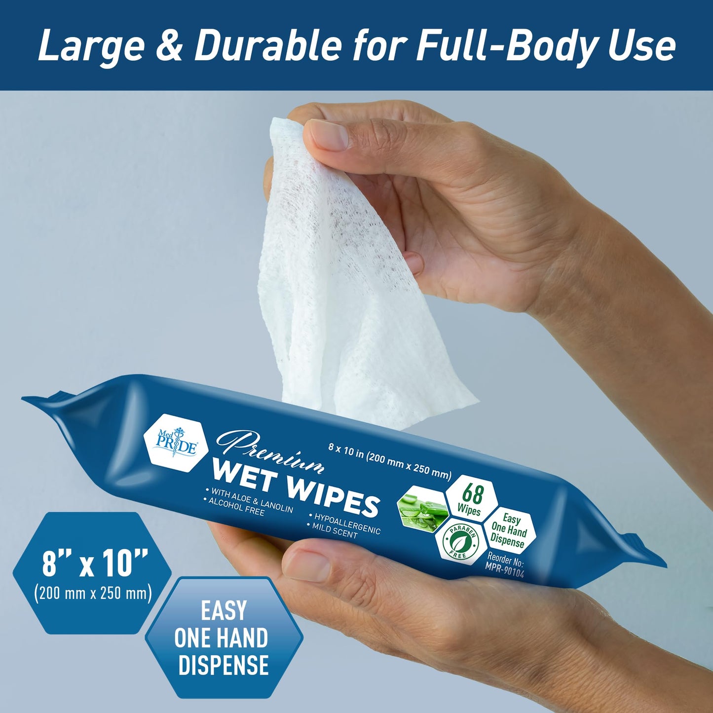 XL Premium Wet Wipes – 8" × 10", Aloe & Lanolin, Alcohol-Free