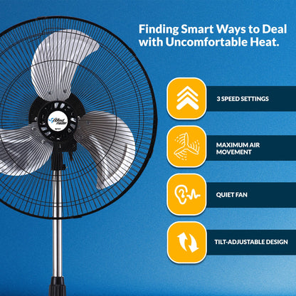 Black 18” Oscillating Pedestal 3 Speed Fan - Adjustable Stand