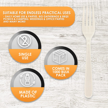 Heavy-Weight Disposable Plastic Silverware – White Utensils, 1000-Pack