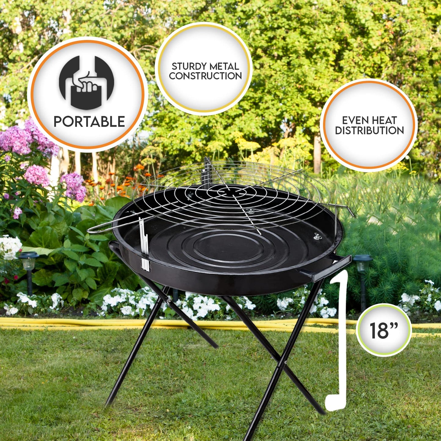 Round BBQ Charcoal Grill - Portable Outdoor Standing Grill