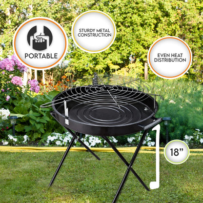 Round BBQ Charcoal Grill - Portable Outdoor Standing Grill