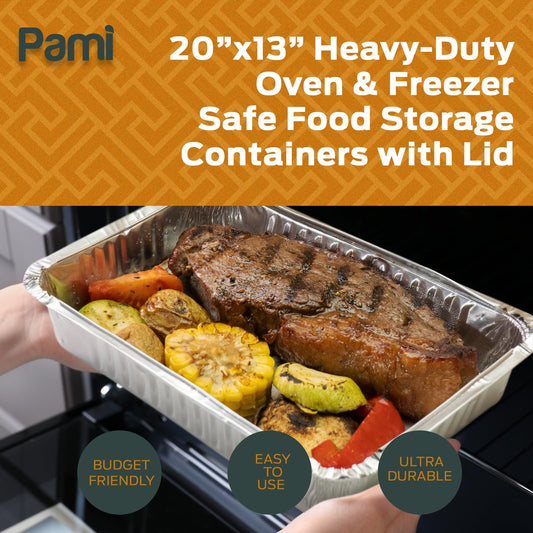 20" X 13" Aluminum Foil Pans – Full-Size Deep With Lids, 10 Pack