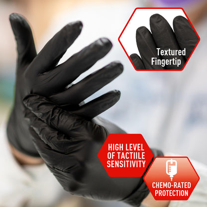 5 Mil Black Nitrile Examination Gloves, Chemo Compliant - Box of 100