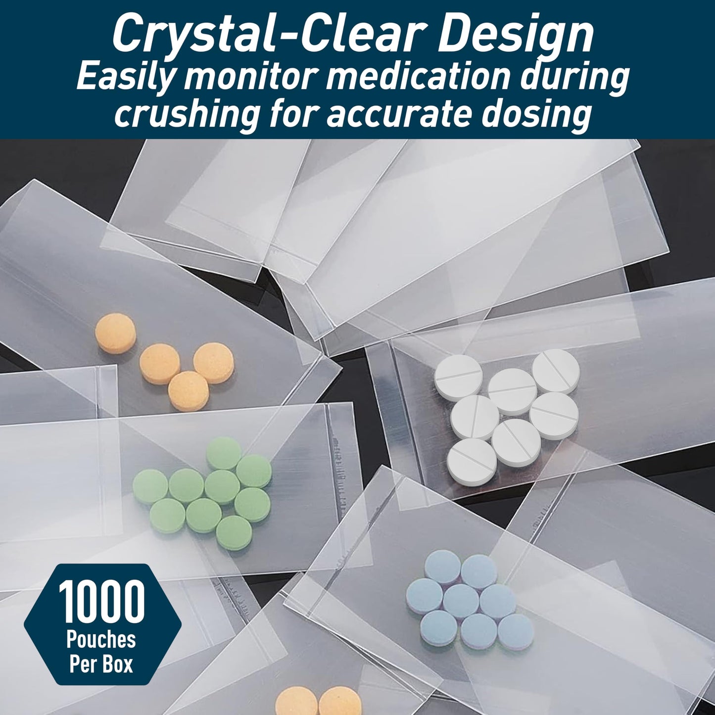 Medical Grade Pill Crusher Pouches, 4.7x2 in, Pack of 1000