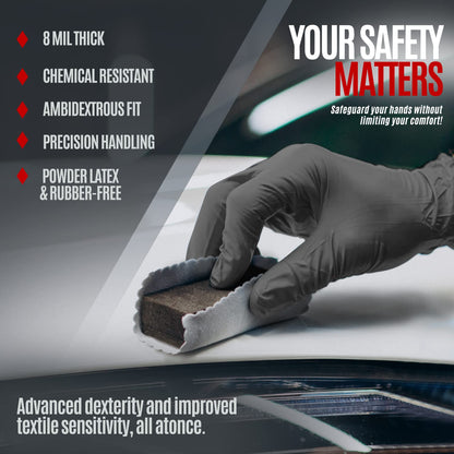 8 Mil Black Nitrile Gloves XL Powder Free Textured Touchscreen 1000ct