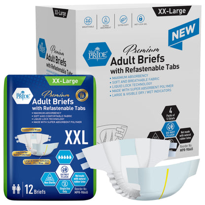 Premium Max Absorbency Adult Incontinence Briefs with Refastenable Tabs
