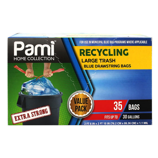 30 Gallon Drawstring Recycling Trash Bags - 35 Pack