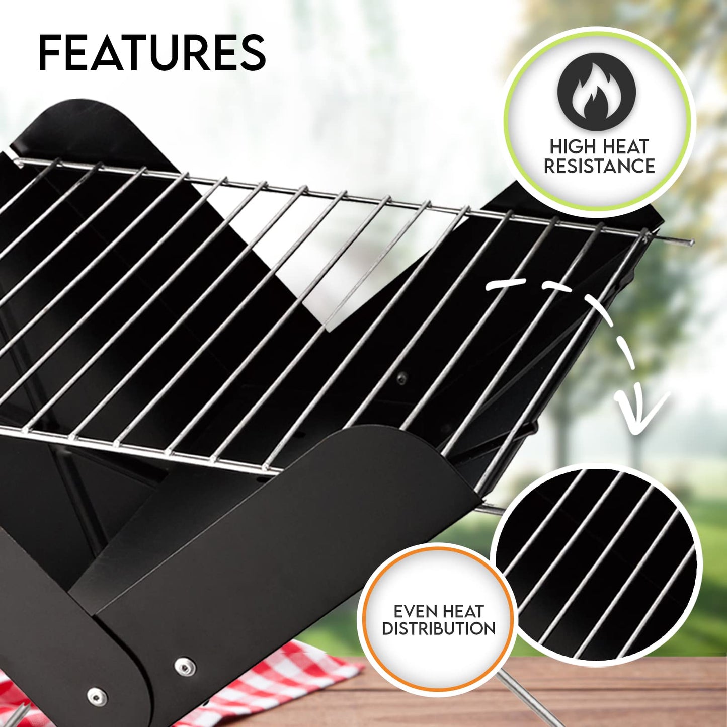 12" Tabletop BBQ Charcoal Grill With Folding Legs