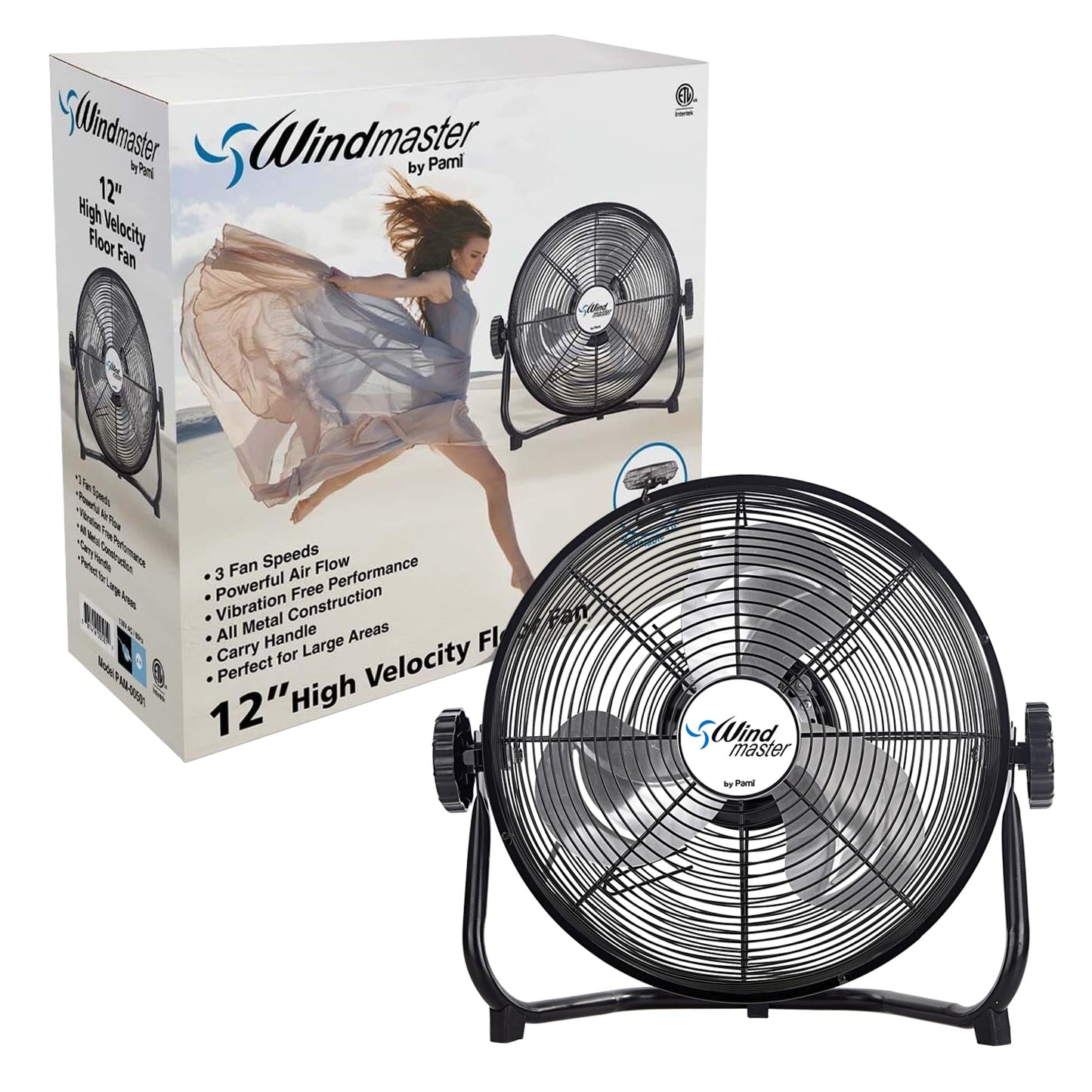 High Velocity Floor Fan 3 Speed, Adjustable Head, Carry Handle