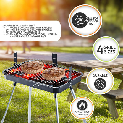 22" Portable Rectangle Charcoal BBQ Grill with Stand