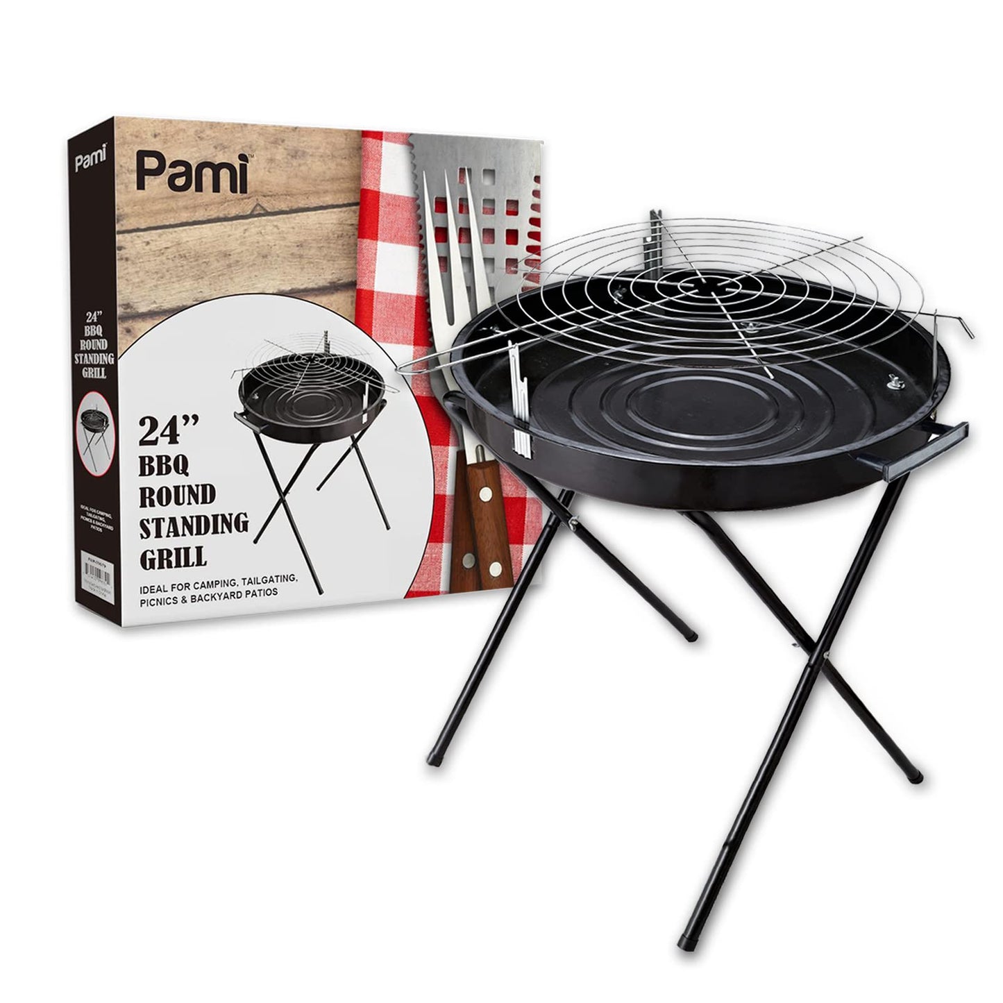 Round BBQ Charcoal Grill - Portable Outdoor Standing Grill