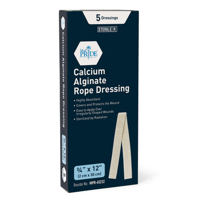 Sterile Calcium Alginate Rope Wound Dressing – 0.8" × 11.8", Pack of 5
