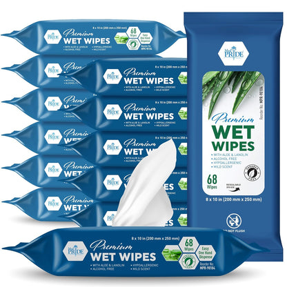 XL Premium Wet Wipes – 8" × 10", Aloe & Lanolin, Alcohol-Free