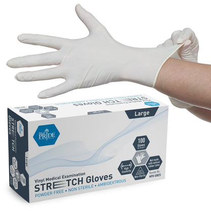 Ultra-Stretch Vinyl Medical Examination Gloves - Box of 100