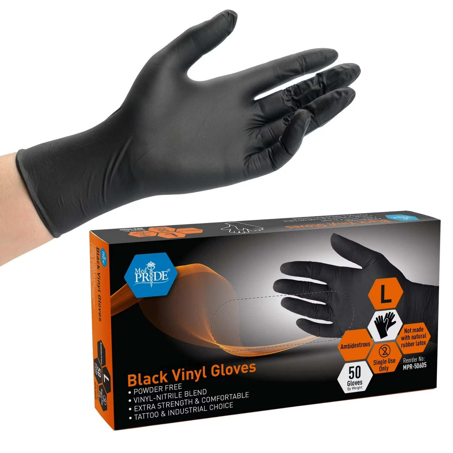 Black Vinyl Gloves - Box of 50