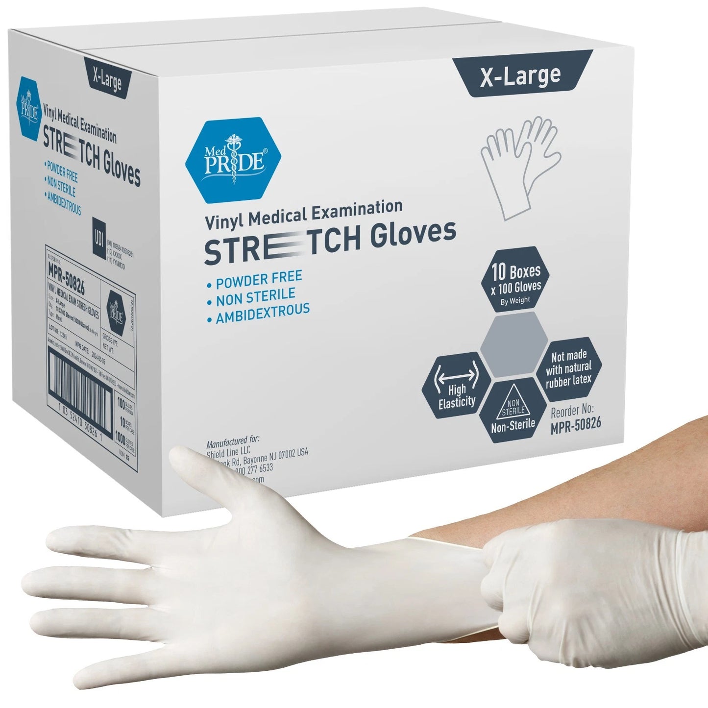 Ultra-Stretch Vinyl Medical Examination Gloves - Box of 100